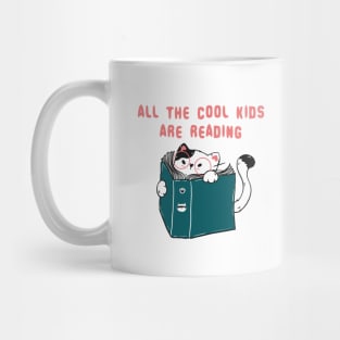 All The Cool Kids Are Reading With Cat Funny vintage retro Gift Mug